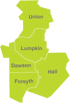 Graphic of Union, Lumpkin, Dawson, Hall and Forsyth counties